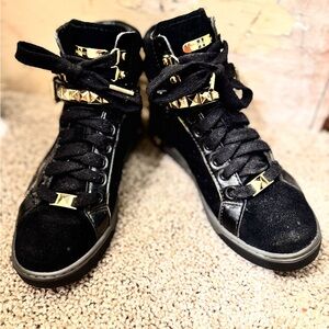 Black High-Top Sneakers with Gold Accents by Michael Kors size 6.5